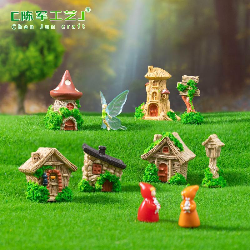 跨境新品微景观树桩屋木椅砖片庭院造景 DIY装饰品配件迷你小摆件