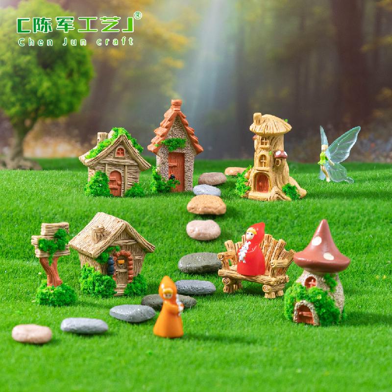 跨境新品微景观树桩屋木椅砖片庭院造景 DIY装饰品配件迷你小摆件