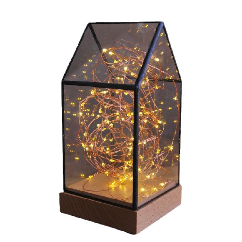 DG-26 Cờ bạc cây lửa, hoa bạc, gỗ thực, kính cửa đèn LED trang trí bàn đèn lãng mạn sáng tạo quà sinh nhật