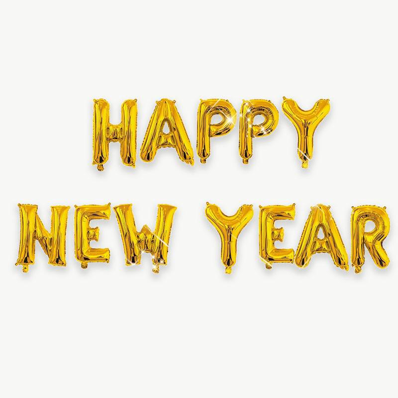 Bóng bay nhôm chữ cái "Happy New Year" 16 inch cho Tết 2025 - trang trí không gian tiệc và sự kiện. Lý tưởng cho bữa tiệc đếm ngược và trang trí lễ hội.
