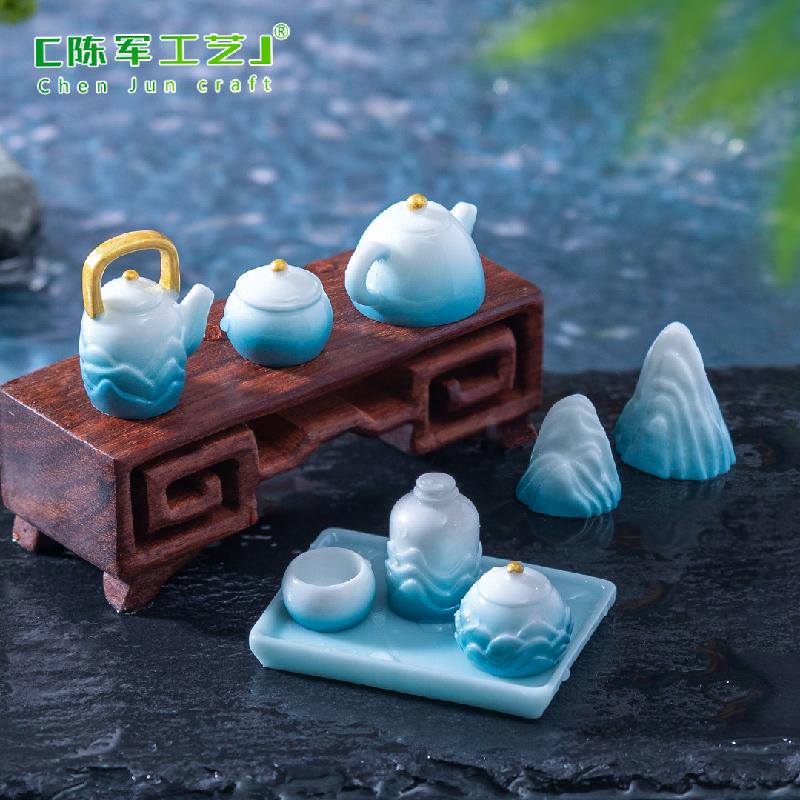 微景观创意国风青山茶具茶壶娃娃屋 DIY装饰品配件迷你微缩小摆件