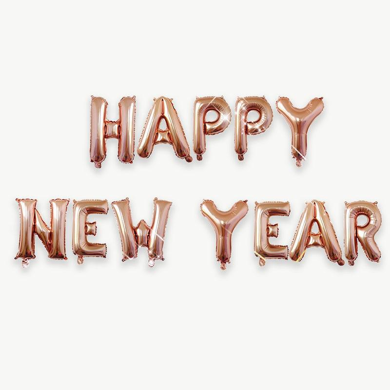 Bóng bay nhôm chữ cái "Happy New Year" 16 inch cho Tết 2025 - trang trí không gian tiệc và sự kiện. Lý tưởng cho bữa tiệc đếm ngược và trang trí lễ hội.