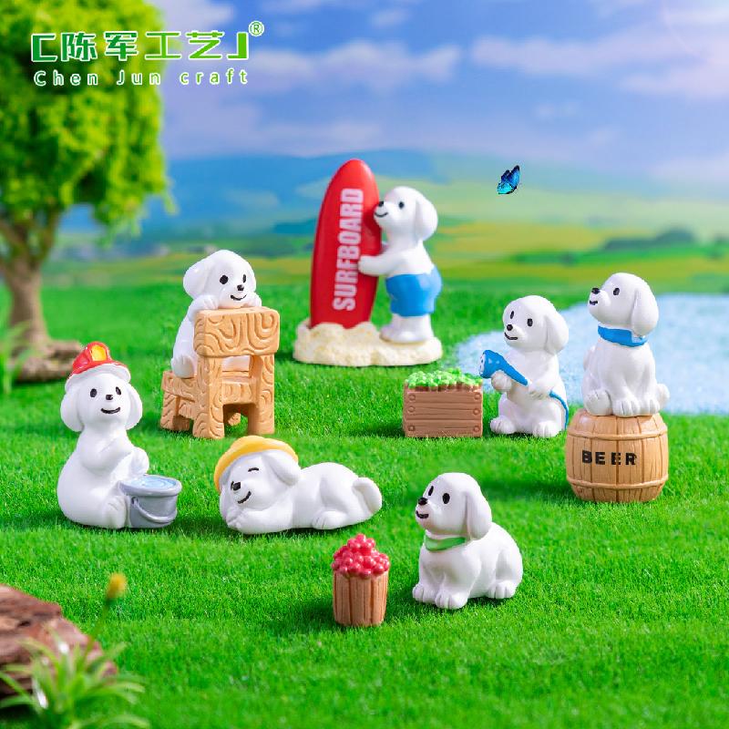 Tiểu cảnh chó lướt sóng, sân vườn DIY, phụ kiện xe hơi tiểu cảnh mini dễ thương (ZC-545)