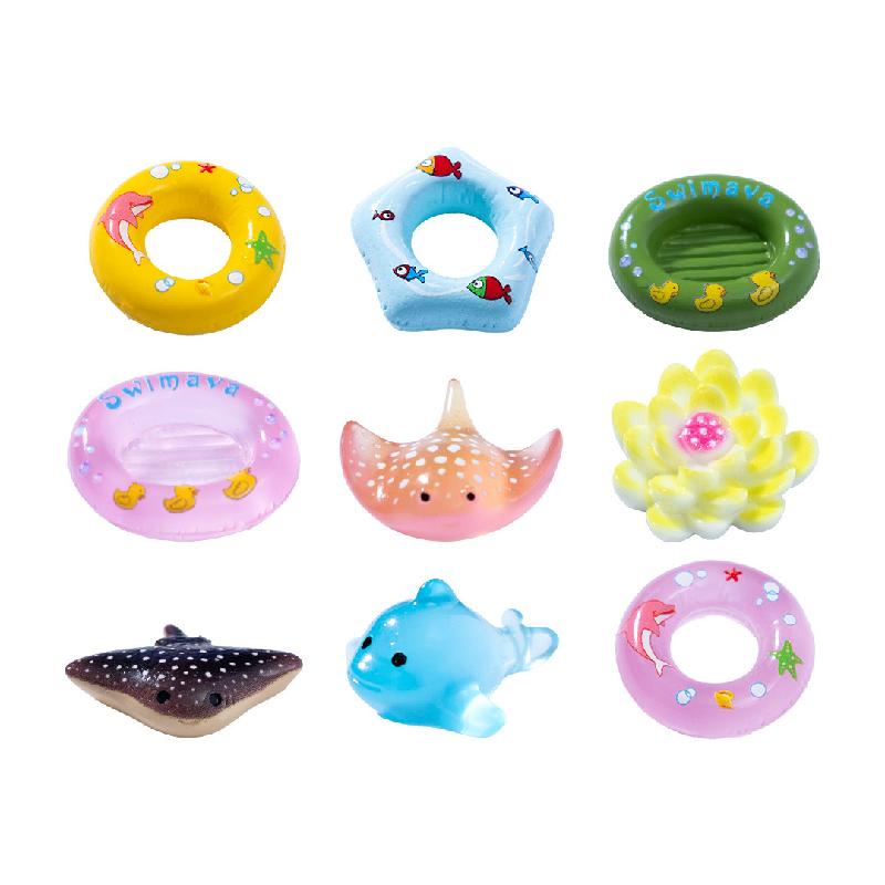 微景观创意游泳圈气垫船海洋动物水族造景 DIY装饰配件迷你小摆件