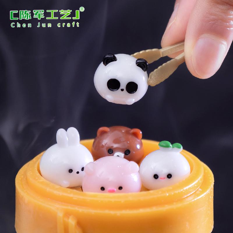 Tiểu cảnh gấu trúc và thỏ với xửng hấp, trang trí dễ thương (ZC-304)