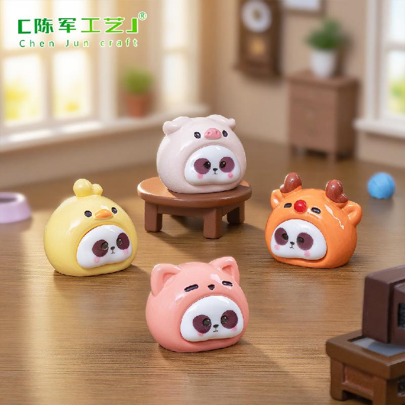 微景观创意可爱熊猫头动物萌粒公仔 DIY装饰品配件迷你桌面小摆件