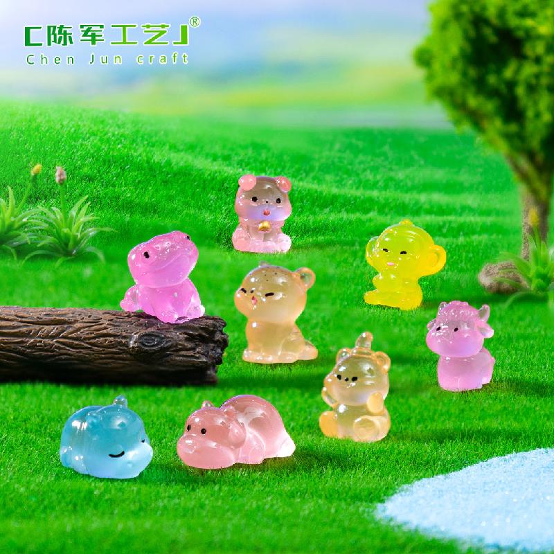 跨境新品微景观夜光小狗河马公仔萌粒 diy装饰品挂配件迷你小摆件