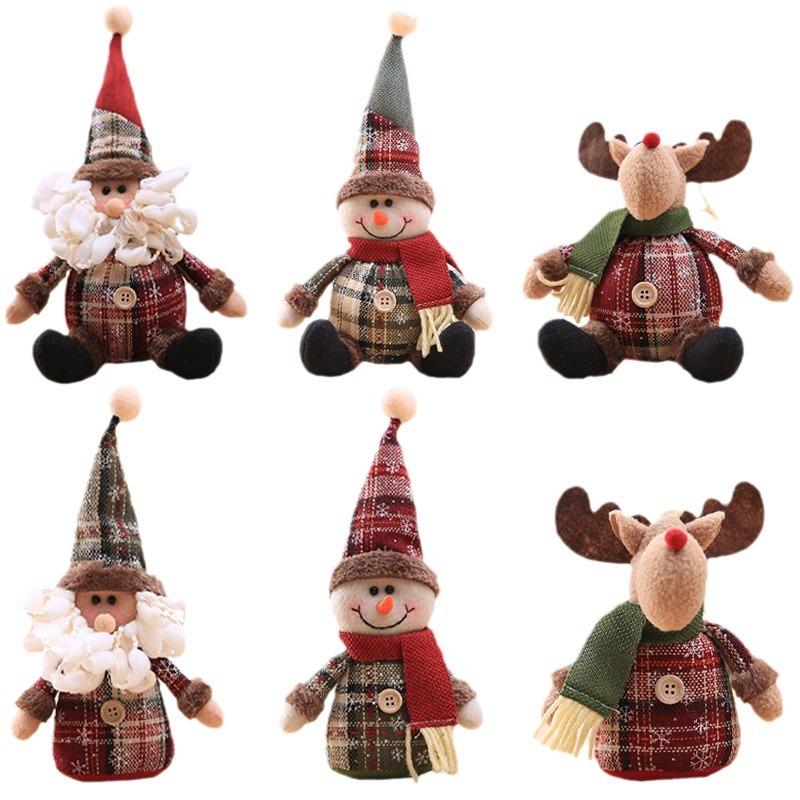 Đồ trang trí cây thông Noel hình nhân vật hoạt hình, tuyết và vải kẻ, quà tặng Giáng Sinh cho trẻ em.