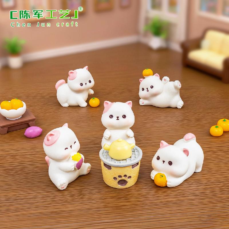 Tiểu cảnh mèo quanh lửa, nhà búp bê trà mini dễ thương (ZC-94)