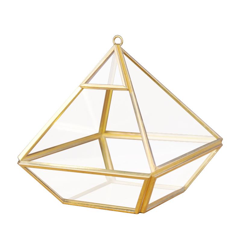 DG-142 Hộp hoa bền đời bắc Âu nội thất, hình học kim loại với kính Nhà cửa nhỏ cảnh quan, chén hoa sáng tạo, bốn mặt đồng bạc