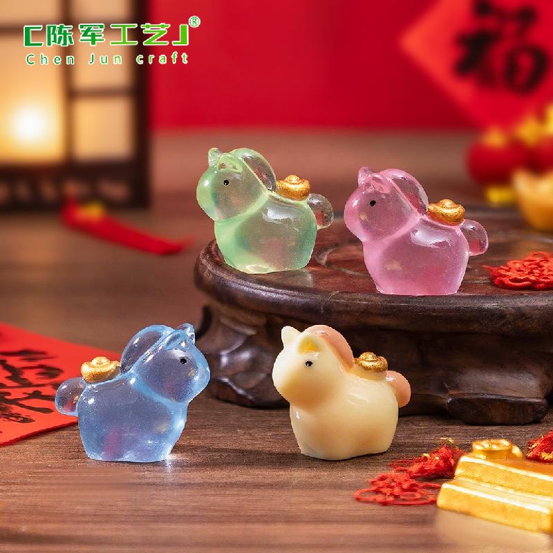 微景观创意新年夜光金银小马萌粒 DIY装饰品挂配件迷你桌面小摆件