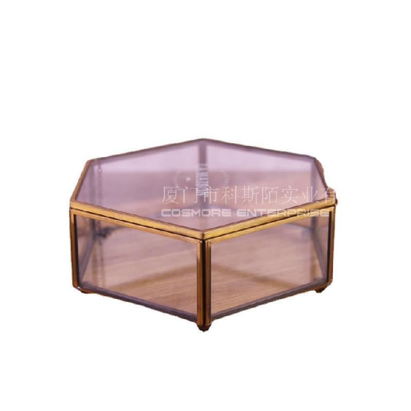 DG-159 Hộp trang sức đồ cổ điển 6 mặt, hộp kính hoa phòng làm đẹp, hộp giữ chống bụi có nắp gập