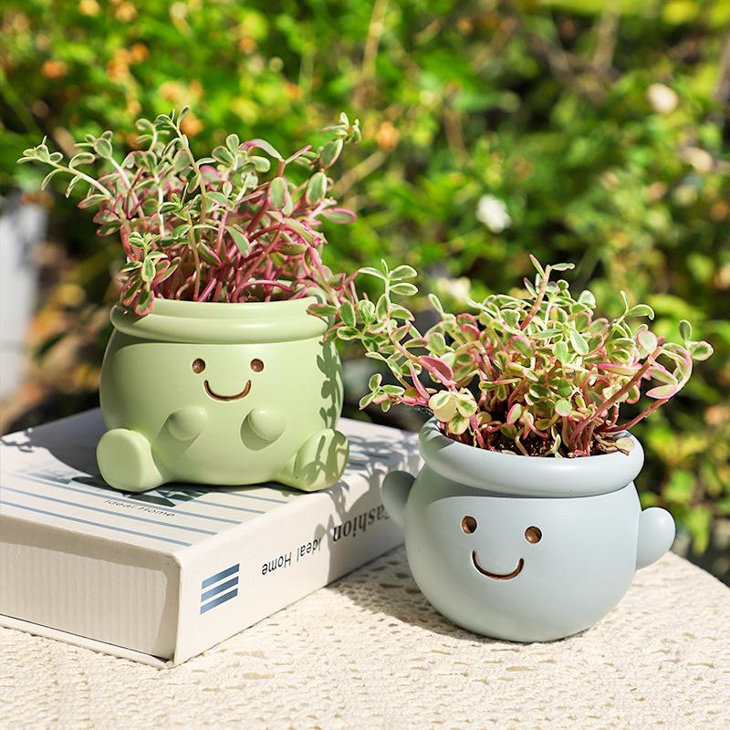 Chậu cây mọng nước mặt cười resin, chậu mini để bàn, trang trí sân vườn và ban công (RG-75)