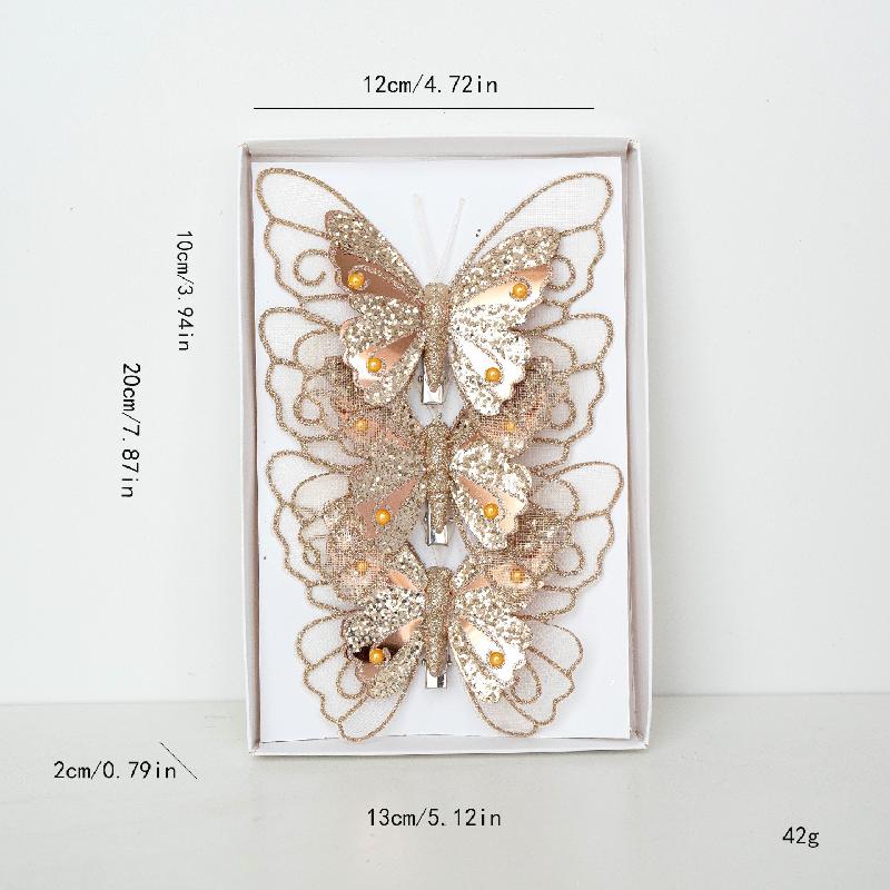 Trang trí Giáng Sinh hình bướm hai lớp kim tuyến, phụ kiện cây thông Noel, đồ treo Noel đẹp và sang trọng