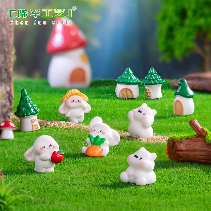 Tiểu cảnh thỏ, gấu lao động, nhà nhỏ DIY, phụ kiện resin tiểu cảnh mini (ZC-552)