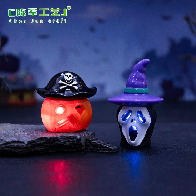 跨境新品微景观创意发光小南瓜骷髅万圣节 DIY装饰品配件迷你小摆