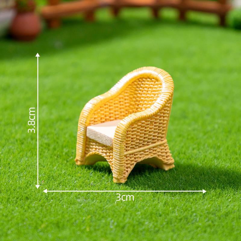 微景观创意仿真竹编椅子桌子家具娃屋 DIY装饰配件迷你树脂小摆件