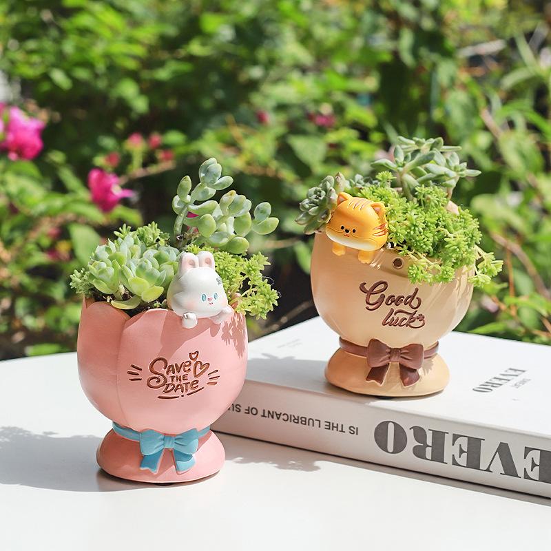 Chậu Cây Resin Chậu cây mọng nước thú cưng hoạt hình resin, chậu mini trang trí nhà, văn phòng và bàn làm việc (RG-56)