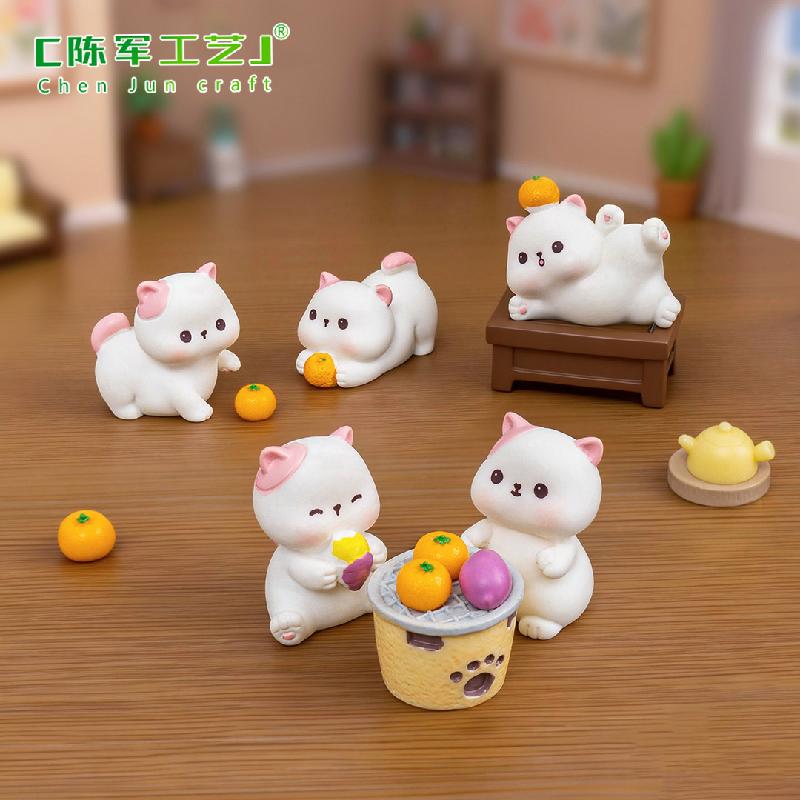 Tiểu cảnh mèo quanh lửa, nhà búp bê trà mini dễ thương (ZC-94)