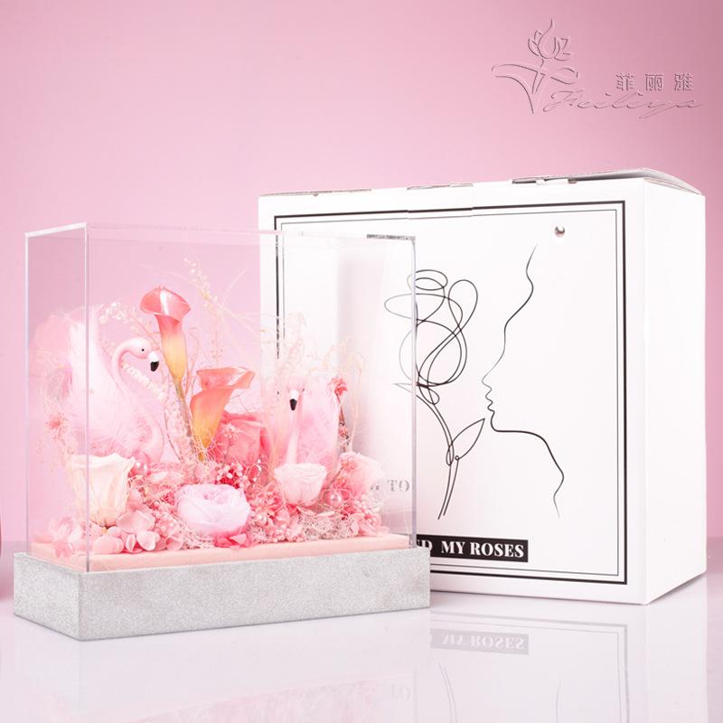 Hộp mica thiên nga hoa hồng vĩnh cửu quà giáo viên sinh nhật (HK-90)