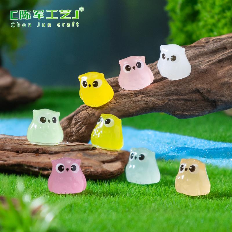 跨境微景观创意夜光小猫头鹰萌粒公仔 DIY装饰品挂配件迷你小摆件