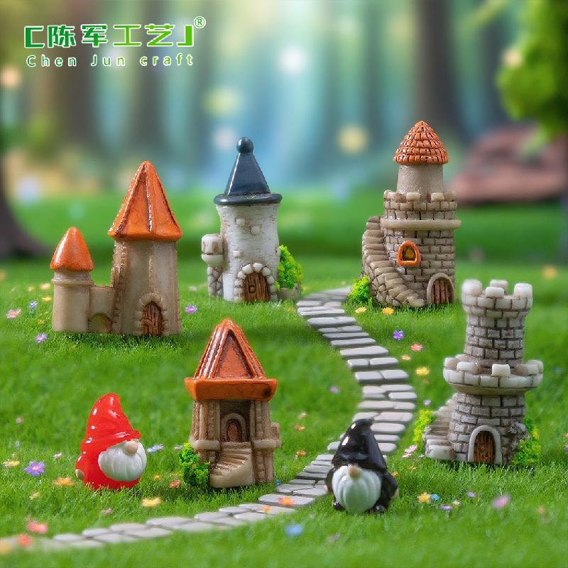 跨境新品微景观创意复古小城堡房子 DIY装饰品配件迷你树脂小摆件
