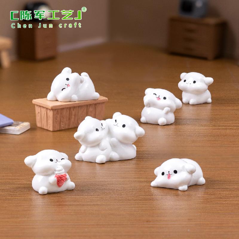 微景观可爱趴趴白色小狗公仔 娃娃屋diy装饰品配件车载桌面小摆件
