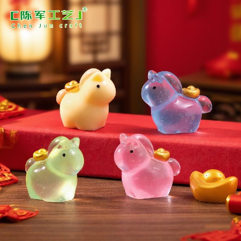 微景观创意新年夜光金银小马萌粒 DIY装饰品挂配件迷你桌面小摆件