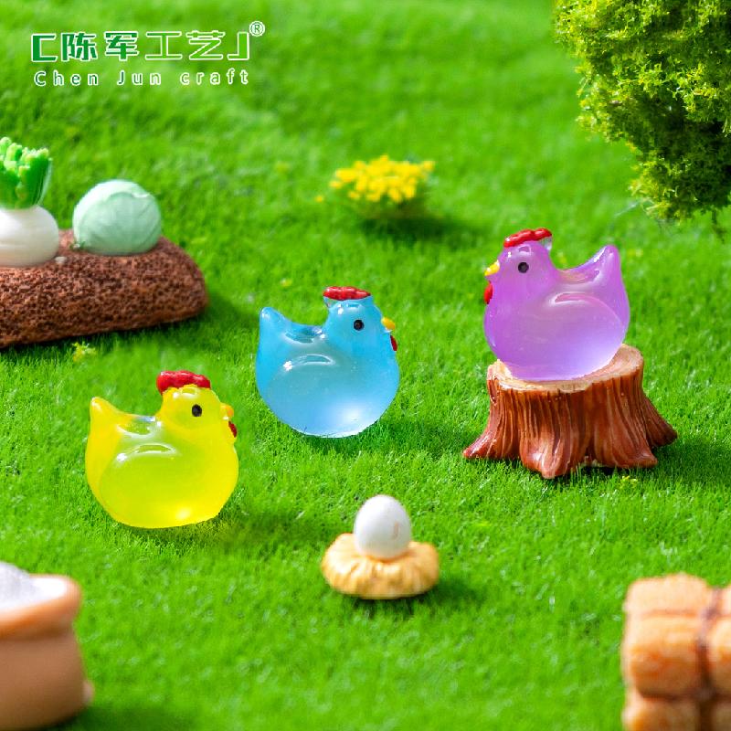 微景观创意夜光小公鸡萌粒公仔园艺造景 DIY装饰品配件迷你小摆件