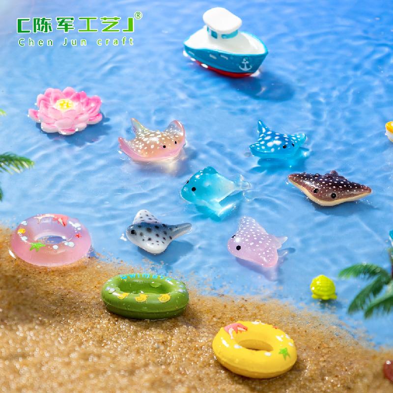 微景观创意游泳圈气垫船海洋动物水族造景 DIY装饰配件迷你小摆件