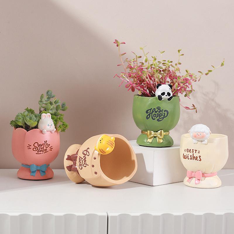 Chậu cây mọng nước mặt cười hoạt hình resin, chậu mini trang trí cửa sổ, nhà và tiểu cảnh (RG-191)