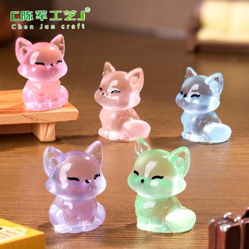 微景观创意夜光小狐狸动物盲袋配件 DIY装饰品配件迷你树脂小摆件